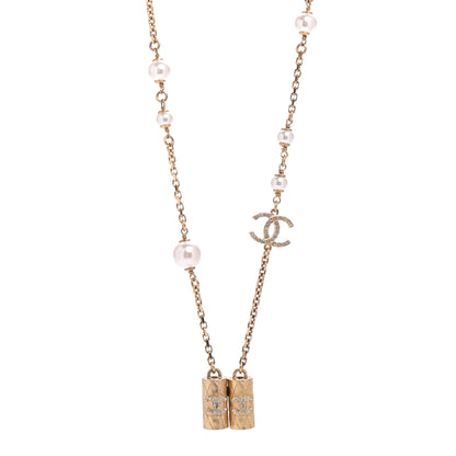 Chanel Crystal Pearl Airpod Necklace Gold 1 of 6