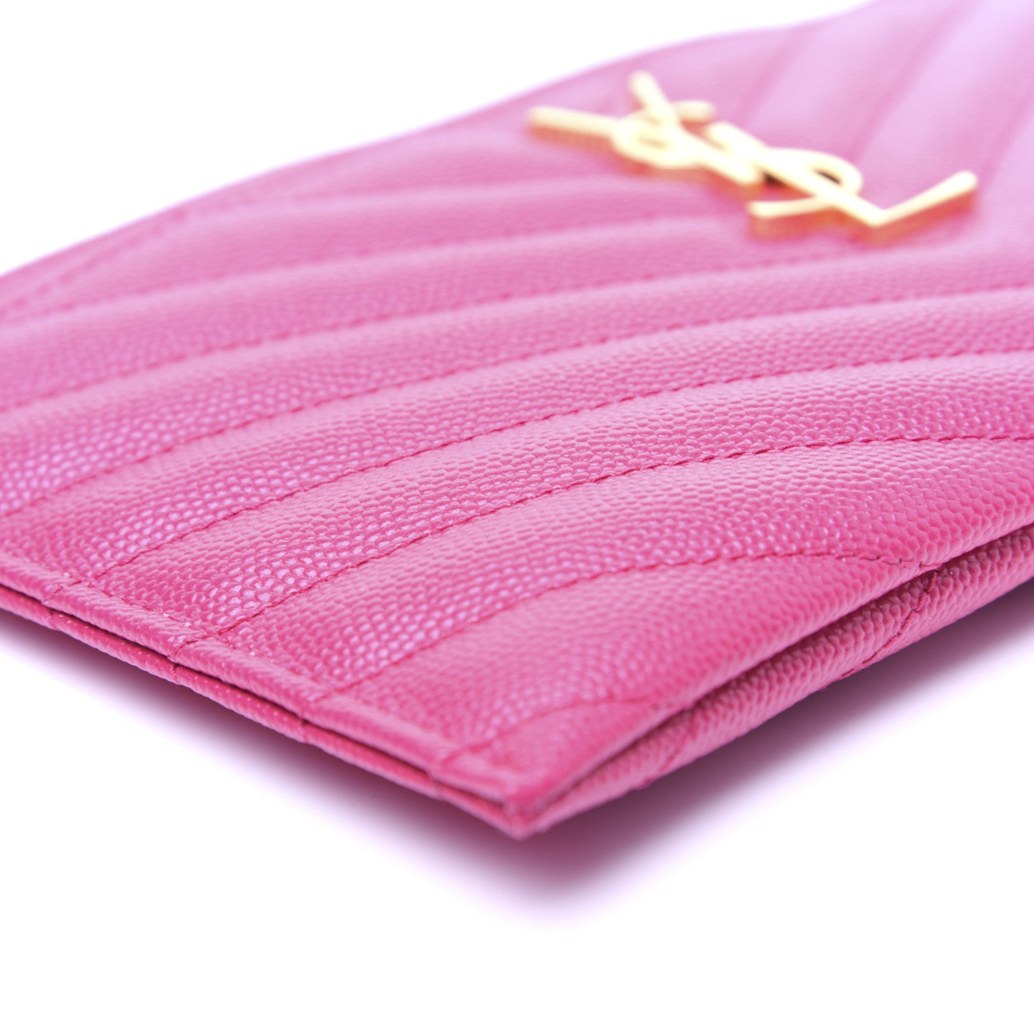 Saint Laurent Grain De Poudre Chevron Monogram Bill Pouch Bright Pink 6 of 13