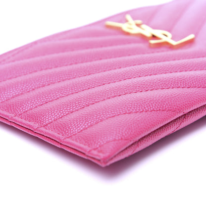 Saint Laurent Grain De Poudre Chevron Monogram Bill Pouch Bright Pink 6 of 13
