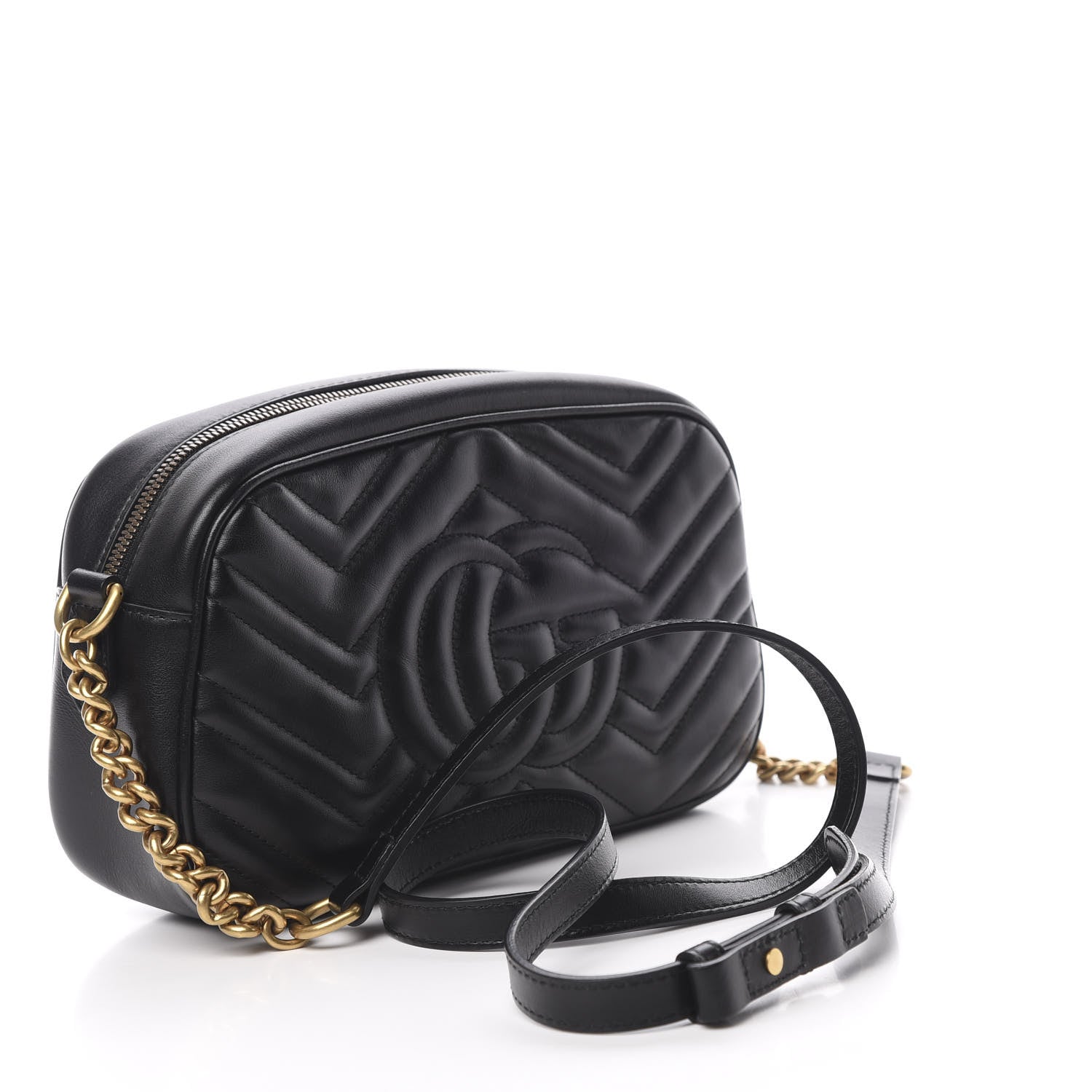 Gucci Calfskin Matelasse Small GG Marmont Chain Shoulder Bag Black 3 of 10