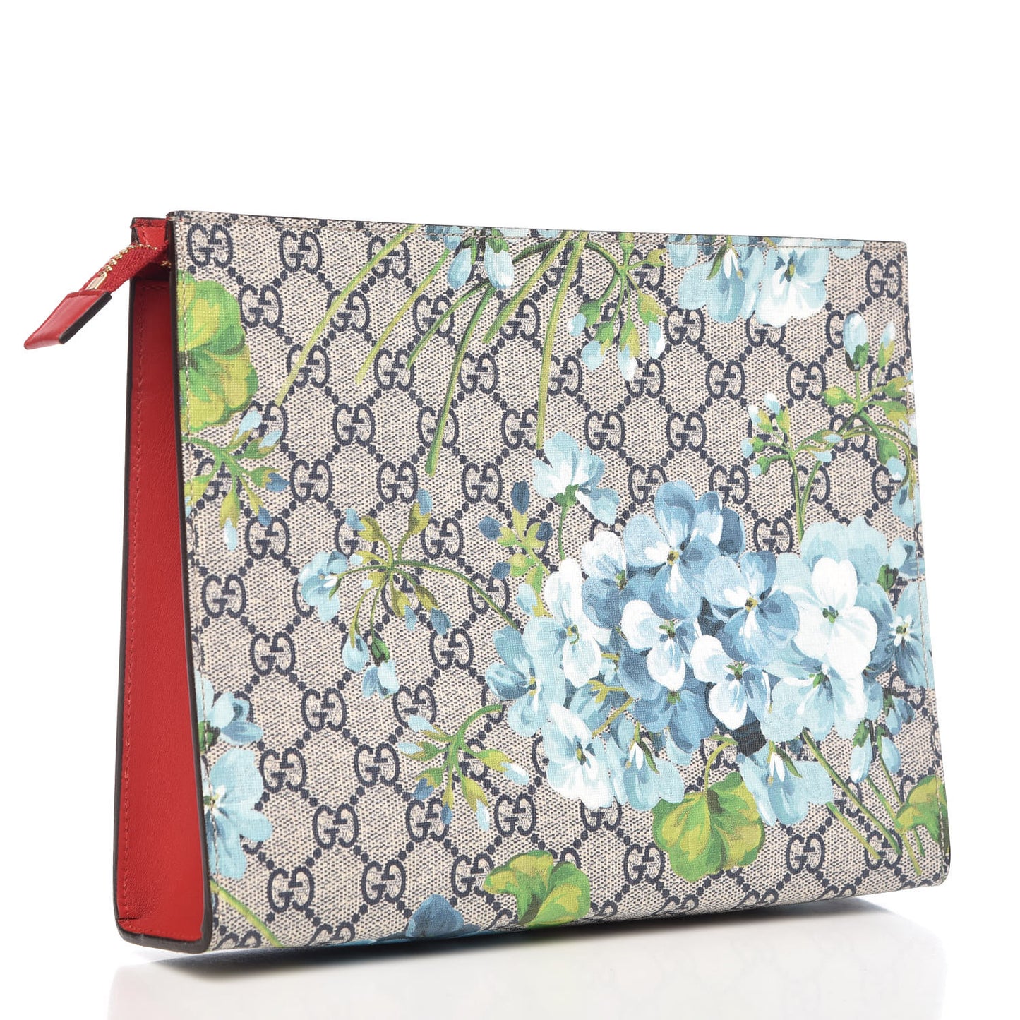 GG Supreme Monogram Blooms Large Cosmetic Case Beige Blue Navy Hibiscus Red