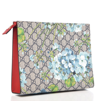 Gucci GG Supreme Monogram Blooms Large Cosmetic Case Beige Blue Navy Hibiscus Red 3 of 10