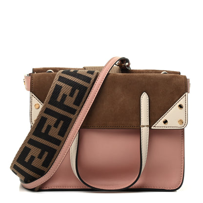 Fendi Vitello Grace Suede Small Flip Tote Rosa Bourbon Marrone Camelia 1 of 4