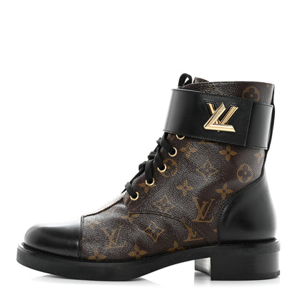 Louis Vuitton Calfskin Monogram Wonderland Flat Ranger Boots 40 Black 1 of 10