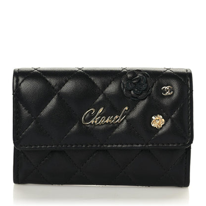 Chanel Lambskin Quilted Camellia Flap Card Holder Black 1 of 9