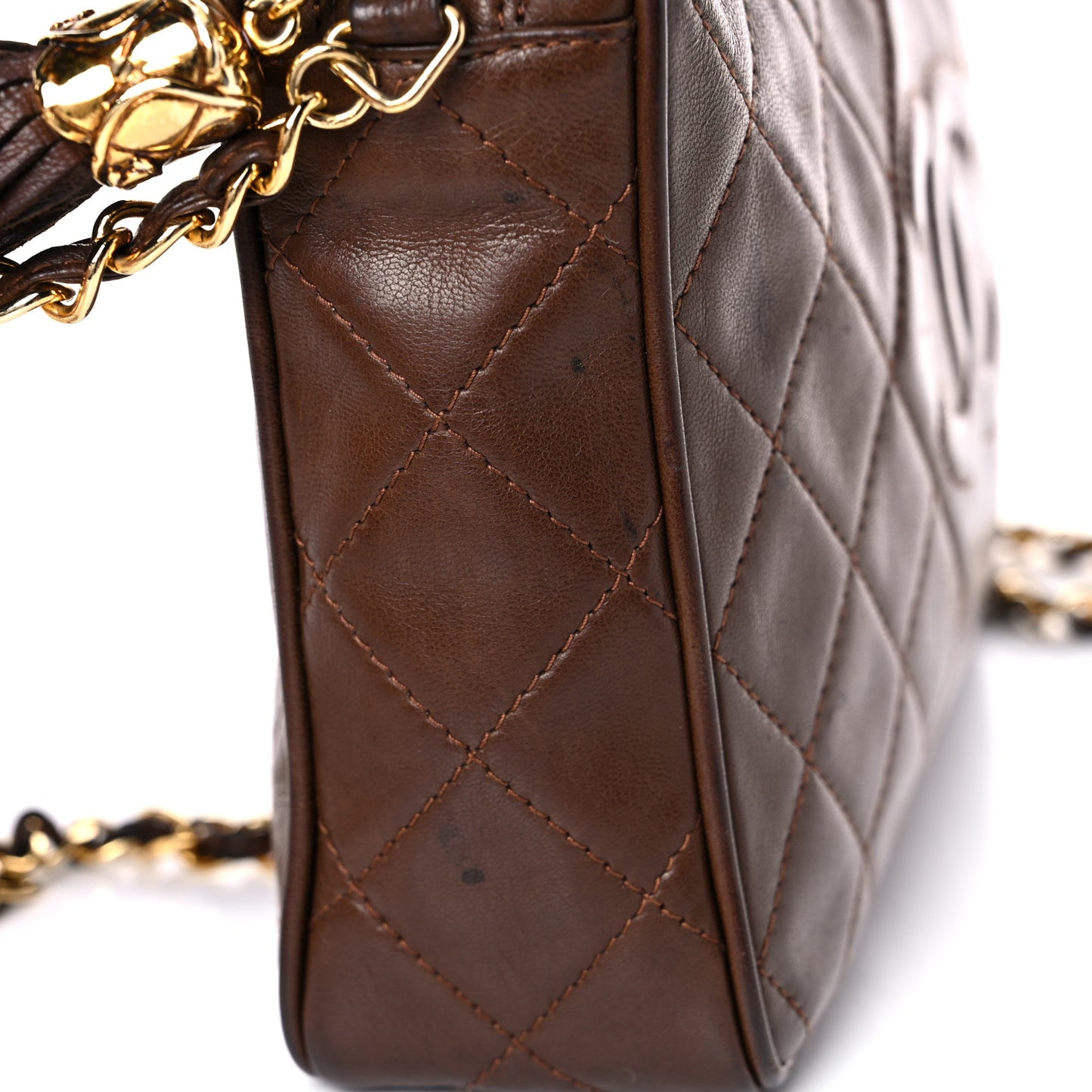 Lambskin Tassel Camera Case Brown