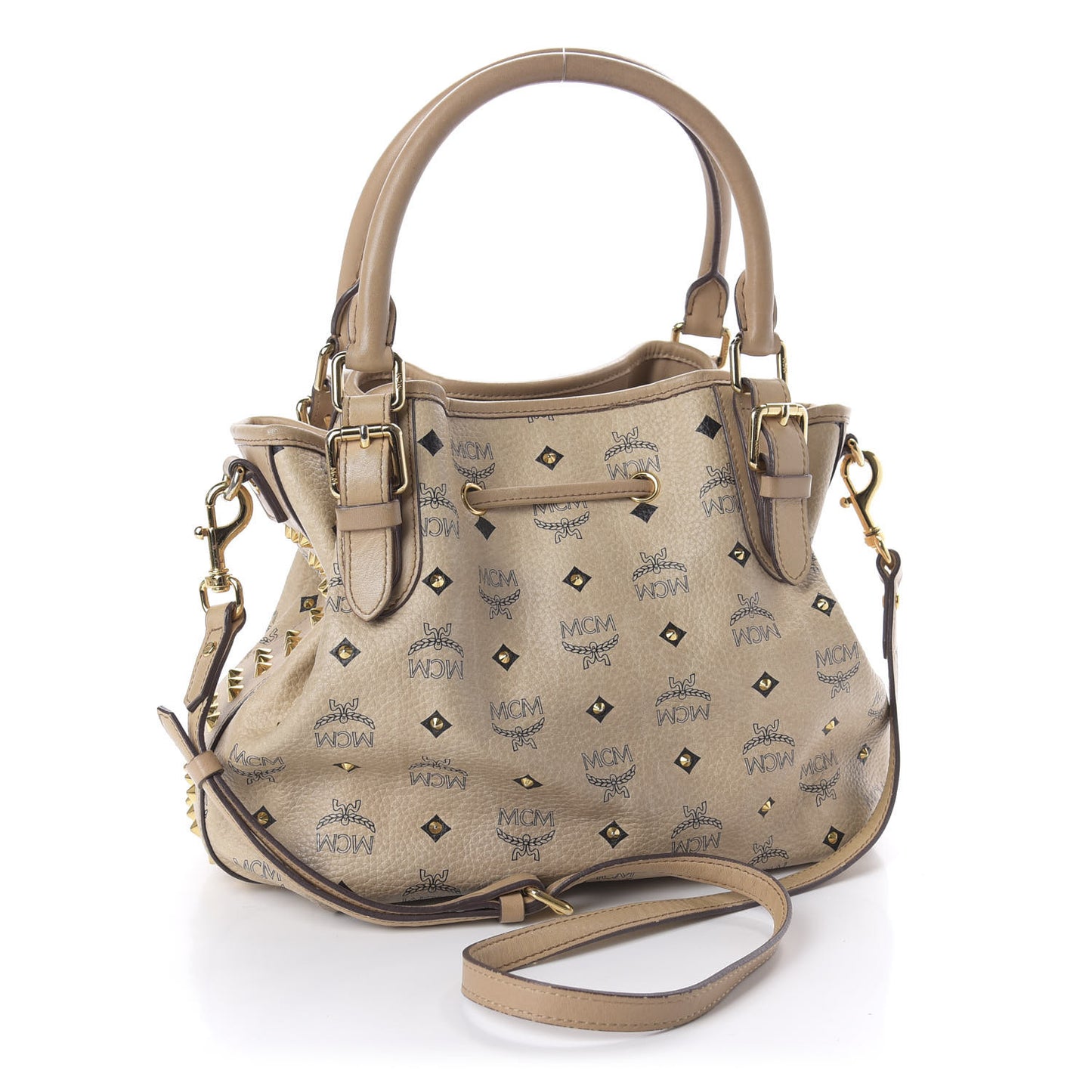Visetos Studded Drawstring Bucket Bag Beige