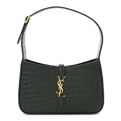 Saint Laurent Calfskin Crocodile Embossed LE 5 A 7 Hobo Vert Fonce 1 of 10