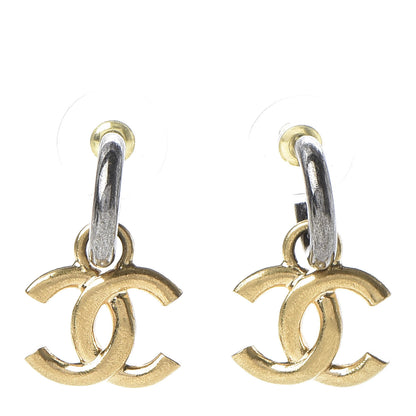 Chanel CC Hoop Drop Earrings Gold Ruthenium 1 of 5