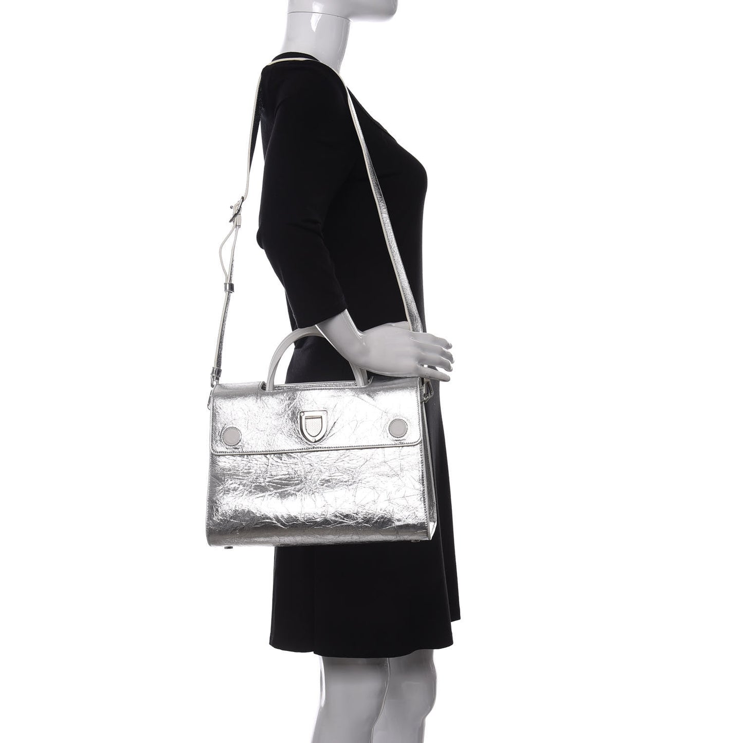 Metallic Calfskin Medium Diorever Flap Silver