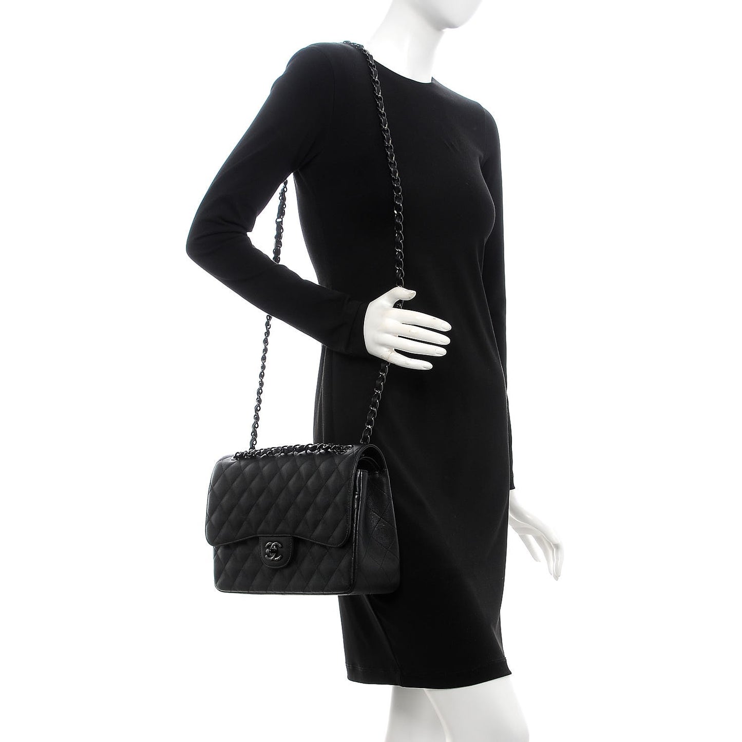Crumpled Calfskin Quilted Jumbo Double Flap So Black