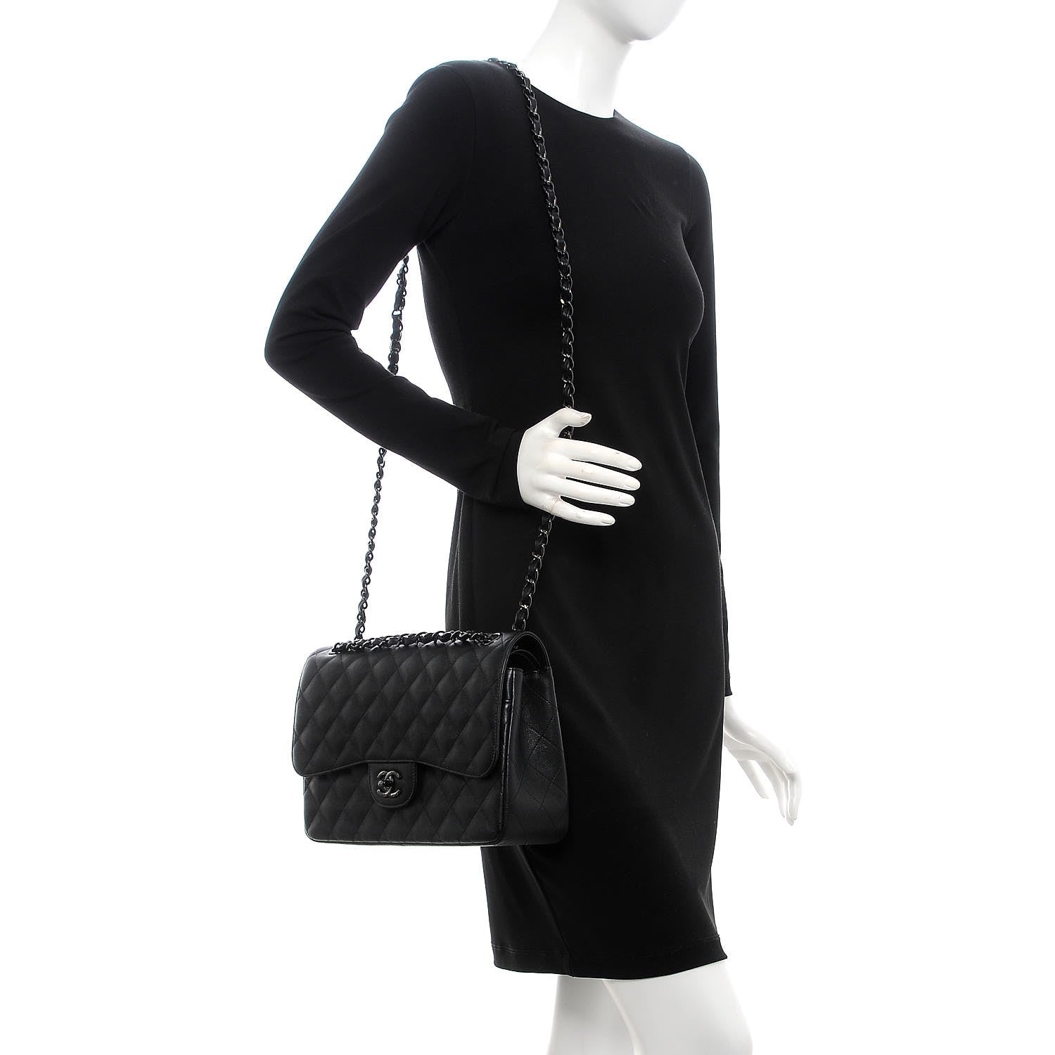 Chanel Crumpled Calfskin Quilted Jumbo Double Flap So Black 2 of 8