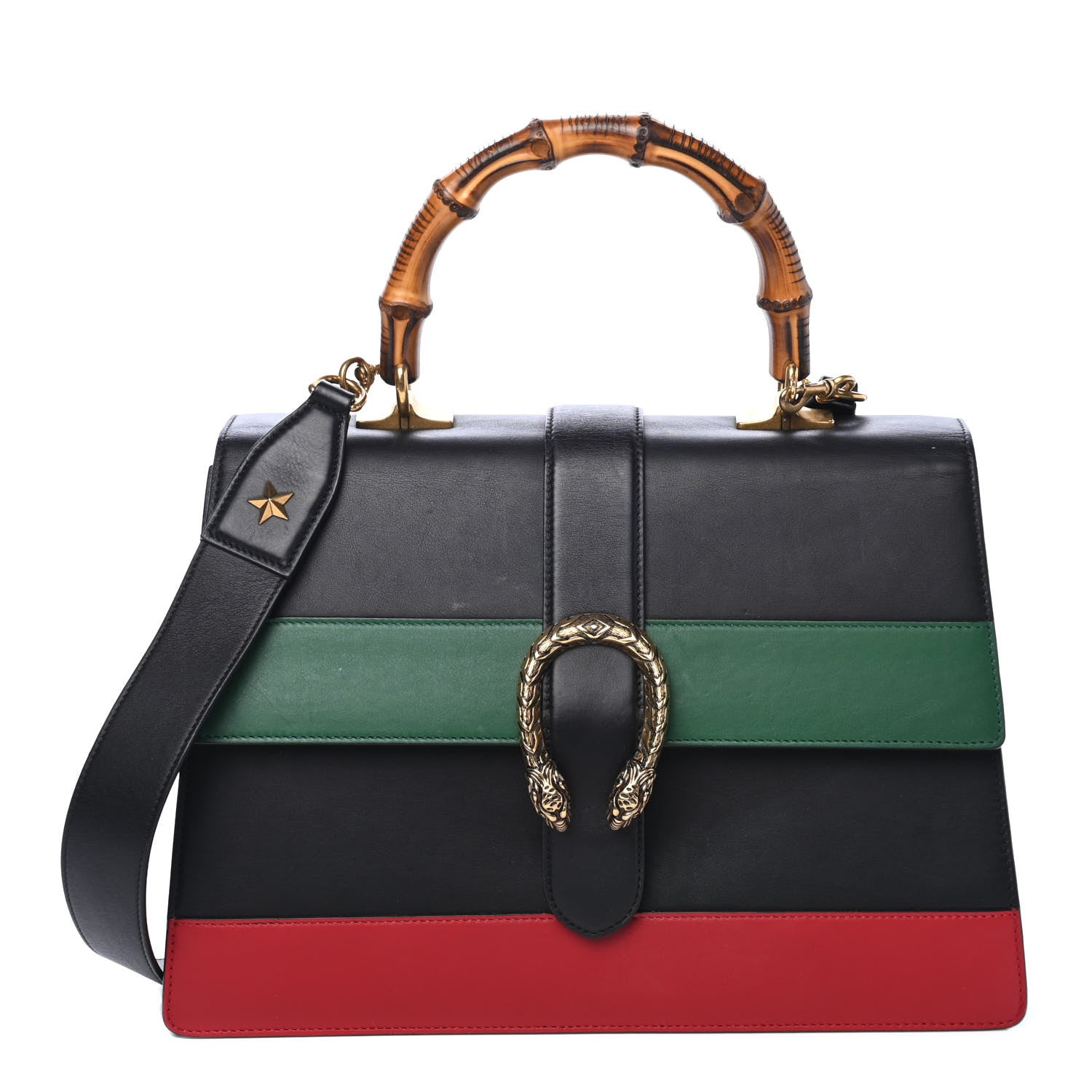 Gucci Calfskin Bamboo Web Large Dionysus Top Handle Bag Black Bright Evergreen Hibiscus Red 1 of 6