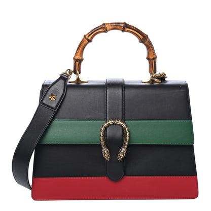Gucci Calfskin Bamboo Web Large Dionysus Top Handle Bag Black Bright Evergreen Hibiscus Red 1 of 6