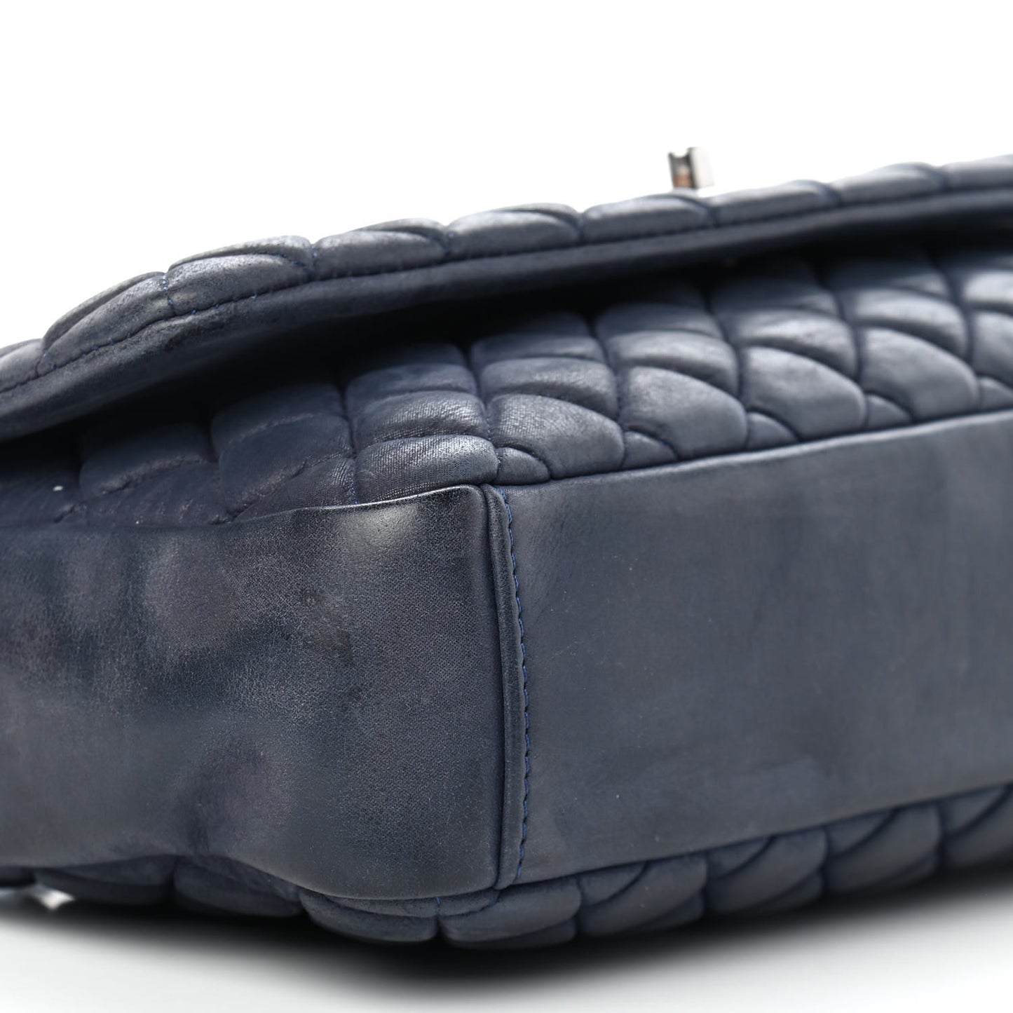 Iridescent Calfskin Quilted Large New Bubble Flap Navy