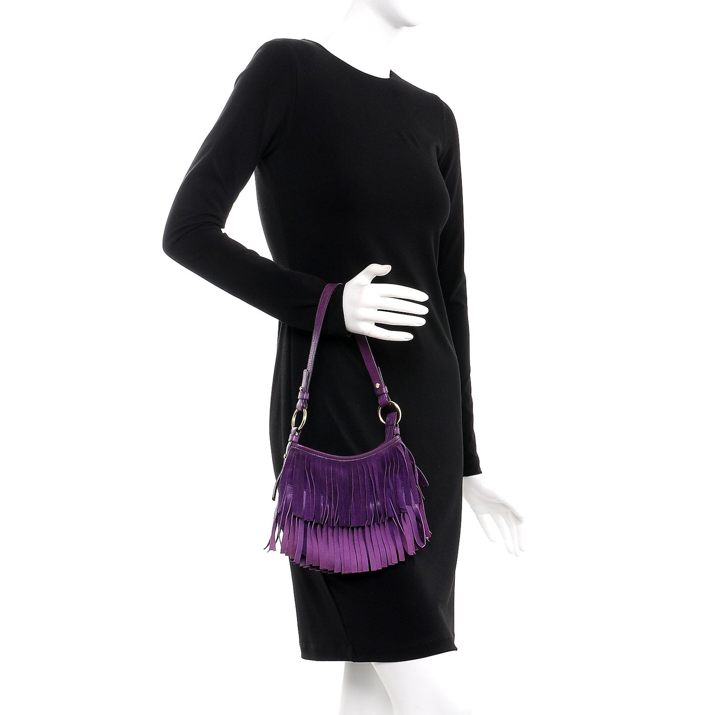 Suede Petite Sac Fringe Hobo Purple