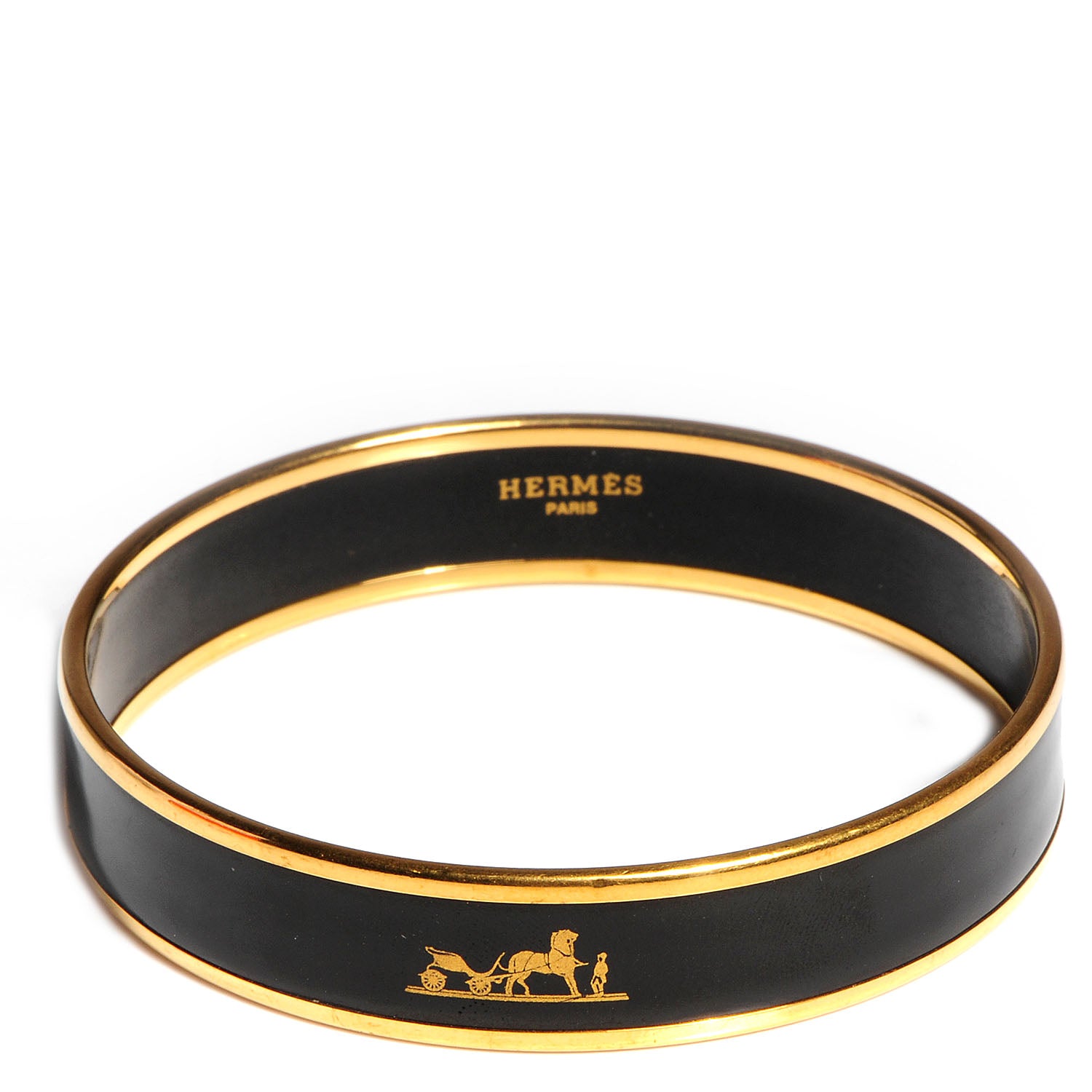 Hermes Enamel Printed Caleche Medium Bracelet 70 Black 1 of 6
