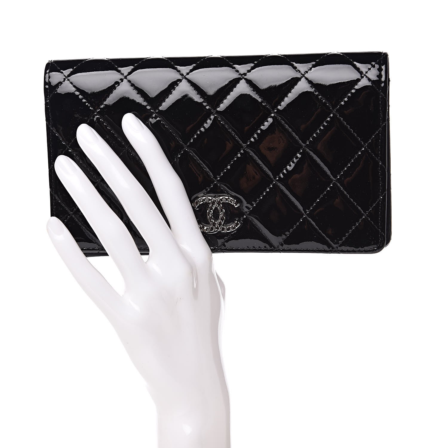 Chanel Patent Quilted Brilliant Yen Wallet Black 2 of 9