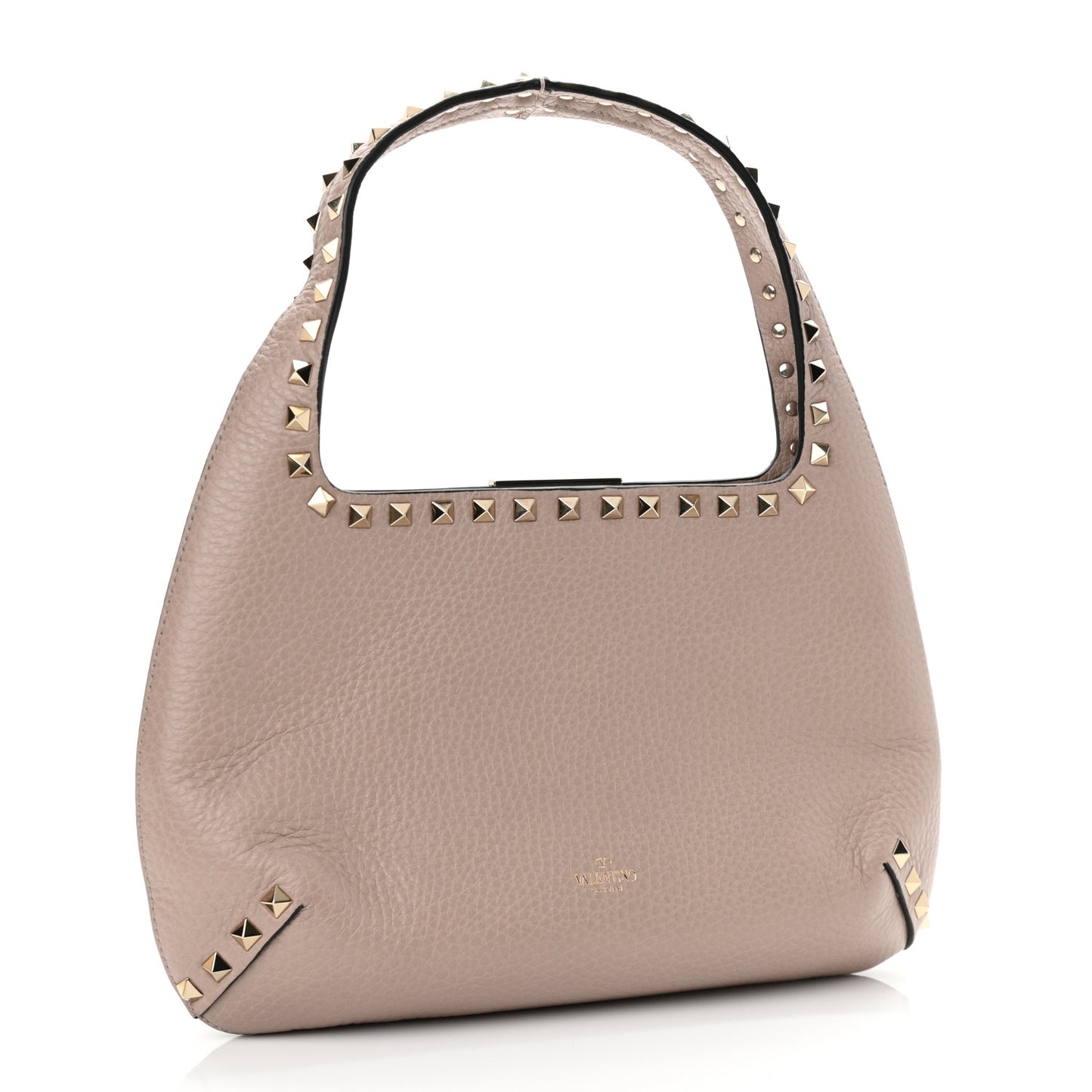 Pebbled Calfskin Small Rockstud Flip Lock Hobo Poudre