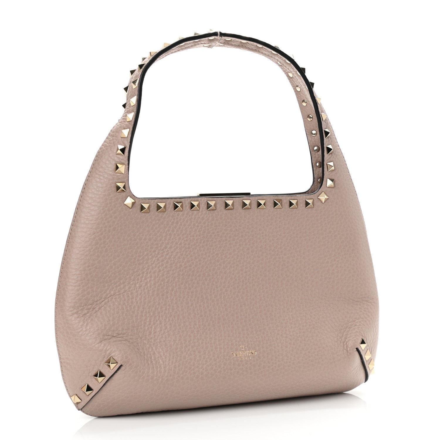 Valentino Garavani Pebbled Calfskin Small Rockstud Flip Lock Hobo Poudre 3 of 9