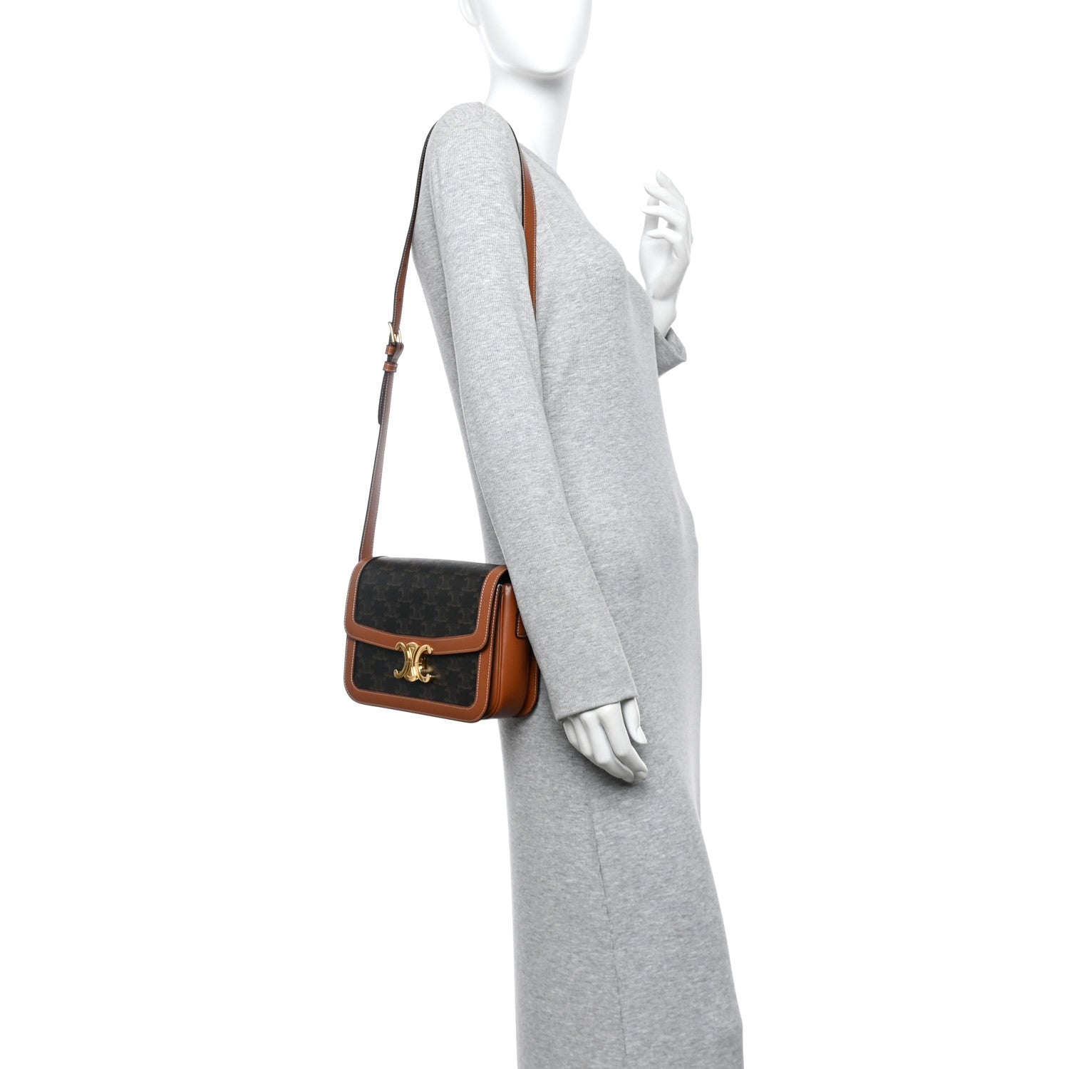 Celine Triomphe Canvas Calfskin Medium Triomphe Bag Tan 2 of 10