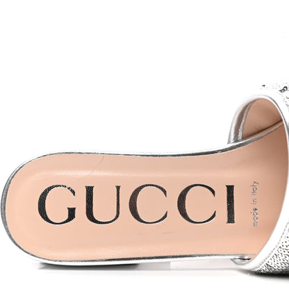 Gucci Sequin Metallic Nappa GG Marmont Flat Slide Sandals 39 Silver 8 of 9