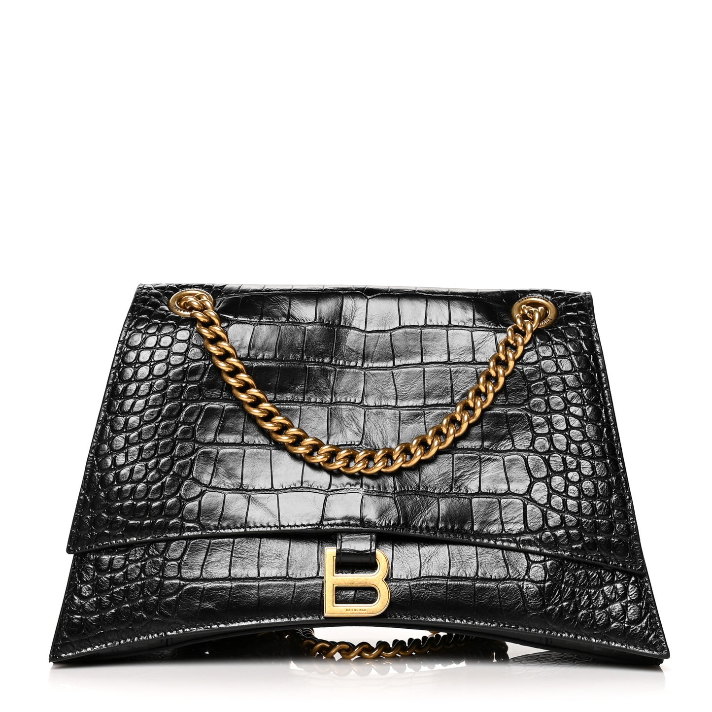 Extra Supple Calfskin Crocodile Embossed Medium Crush Chain Bag Black