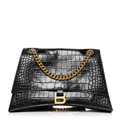 Balenciaga Extra Supple Calfskin Crocodile Embossed Medium Crush Chain Bag Black 1 of 11