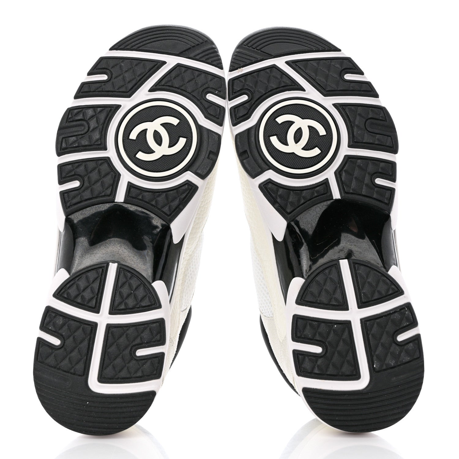 Chanel Mesh Suede Calfskin Grained Calfskin Womens CC Sneakers 38.5 White Black 5 of 11