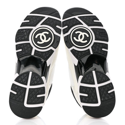 Chanel Mesh Suede Calfskin Grained Calfskin Womens CC Sneakers 38.5 White Black 5 of 11