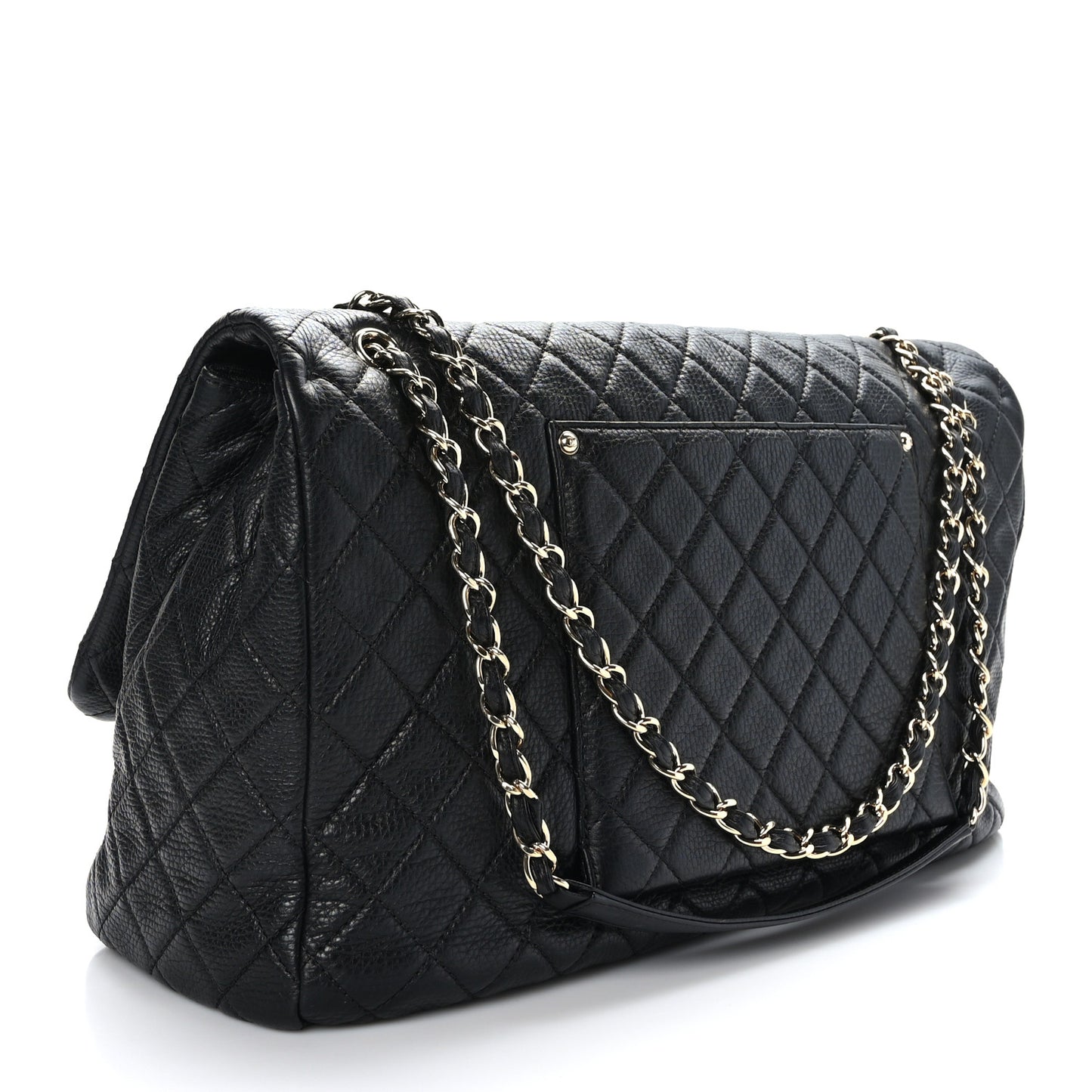 Calfskin Quilted XXL Travel Flap Bag Black