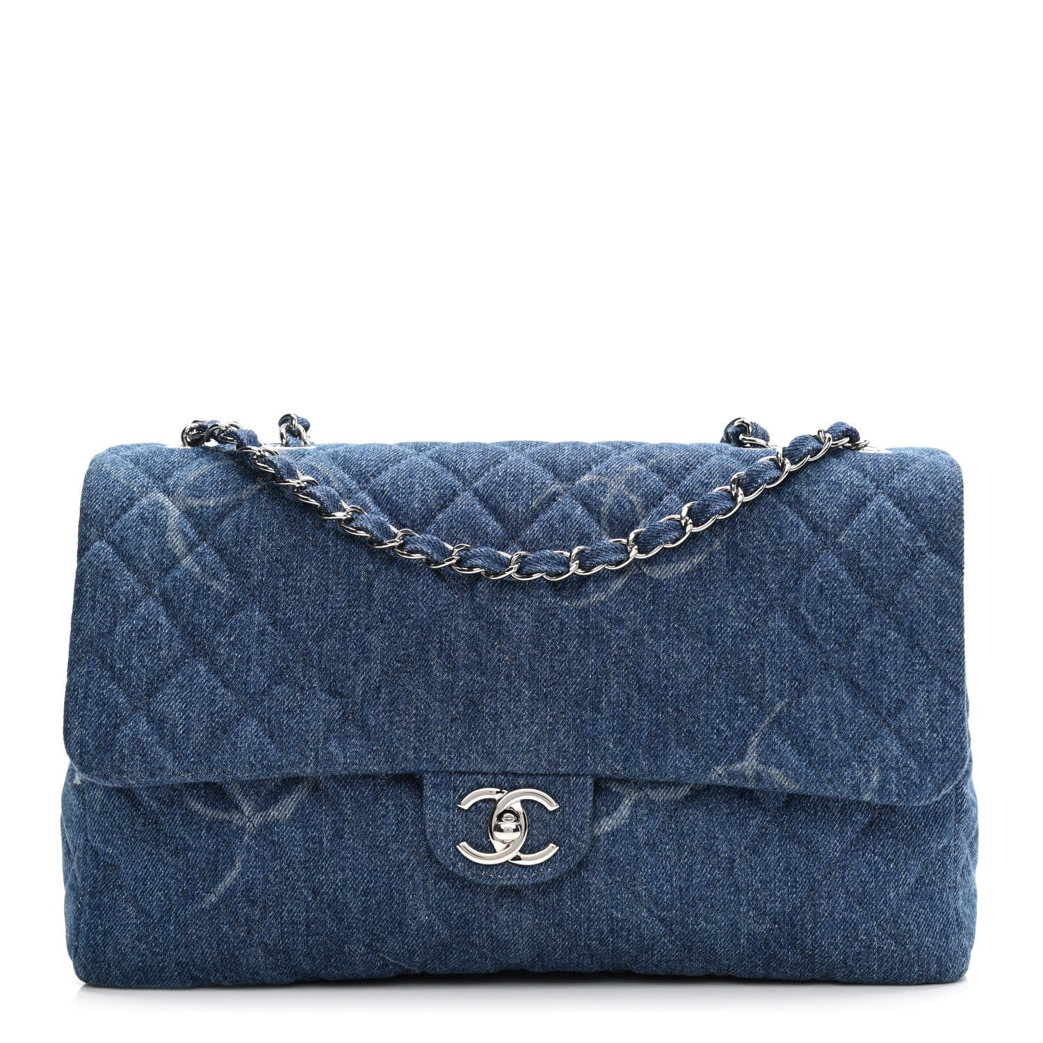 Chanel Denim Quilted CC Print Jumbo Single Flap Blue 1 of 18