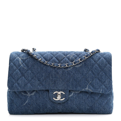 Chanel Denim Quilted CC Print Jumbo Single Flap Blue 1 of 18