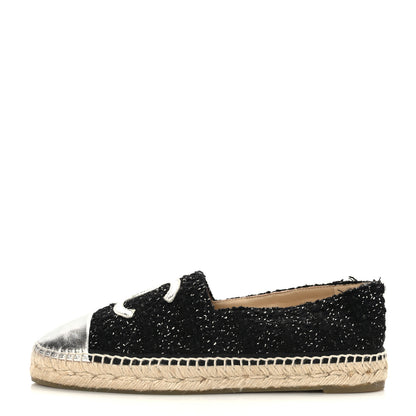 Chanel Metallic Lambskin Tweed CC Espadrilles 41 Black Silver 1 of 8