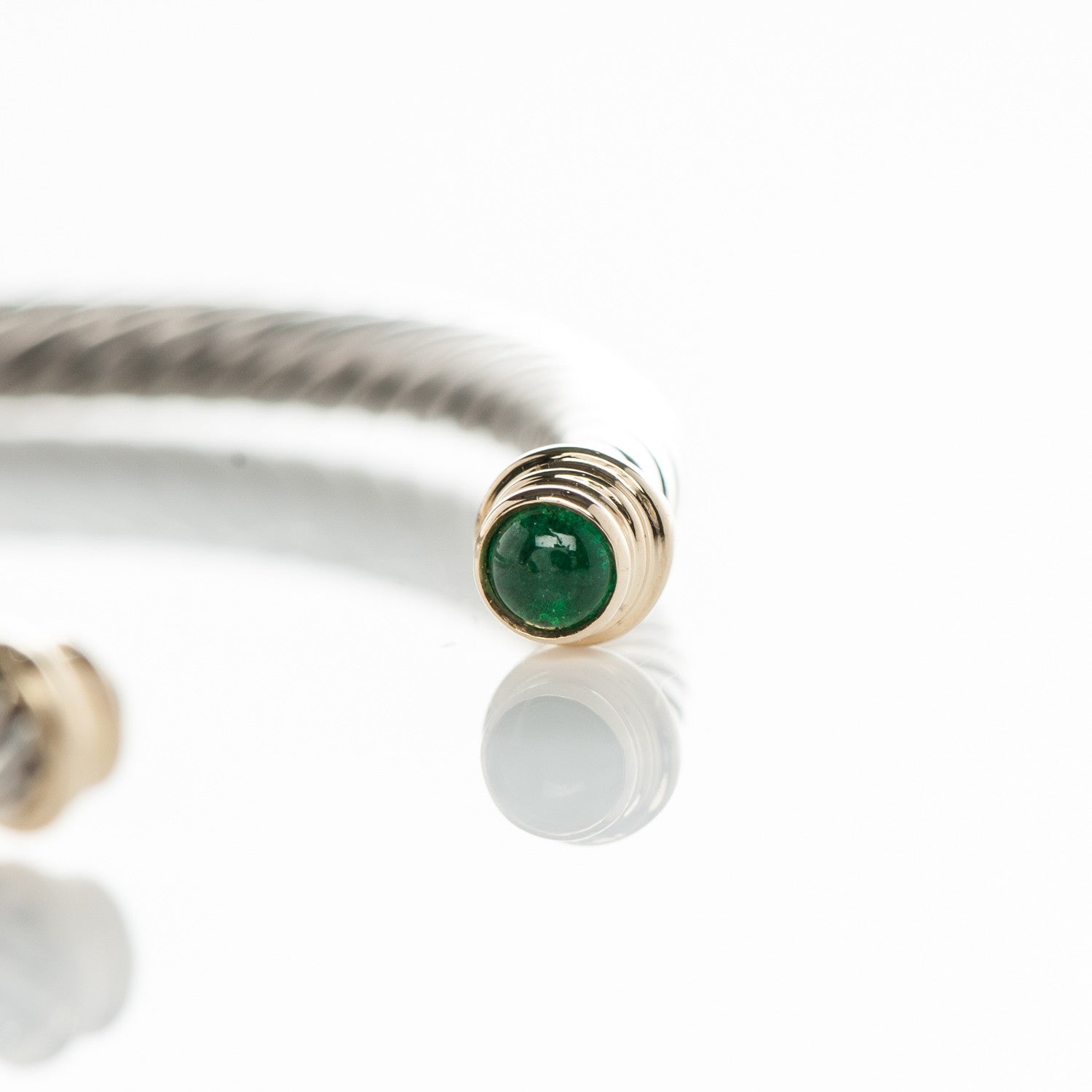 David Yurman Sterling Silver 18K Yellow Gold Emerald 4mm Cable Classics Bracelet 6 of 6