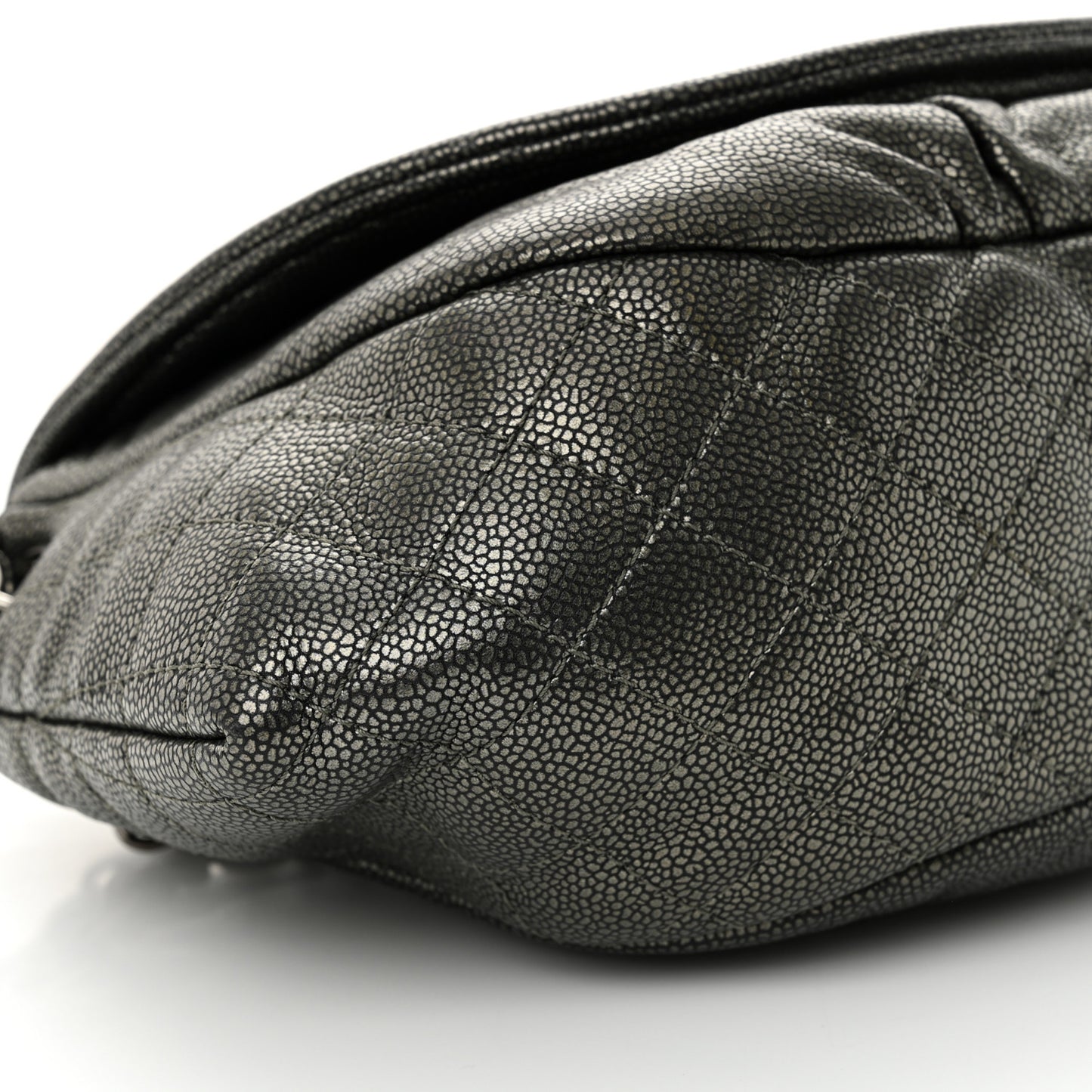 Caviar Half Moon Large Flap Dark Silver