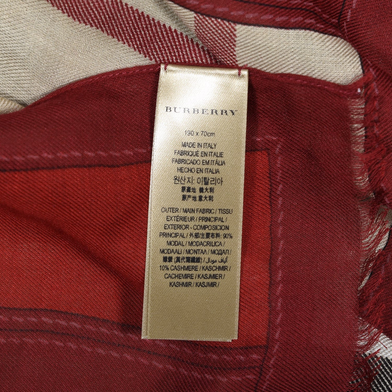 Burberry Modal Cashmere Haymarket Check Color Border Scarf Red 4 of 4