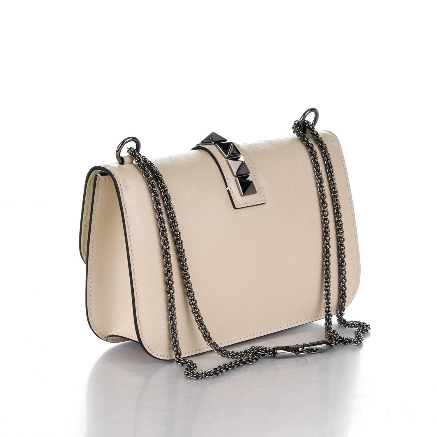 Valentino Garavani Craquele Calfskin Medium Glam Lock Rockstud Flap Light Ivory 3 of 7