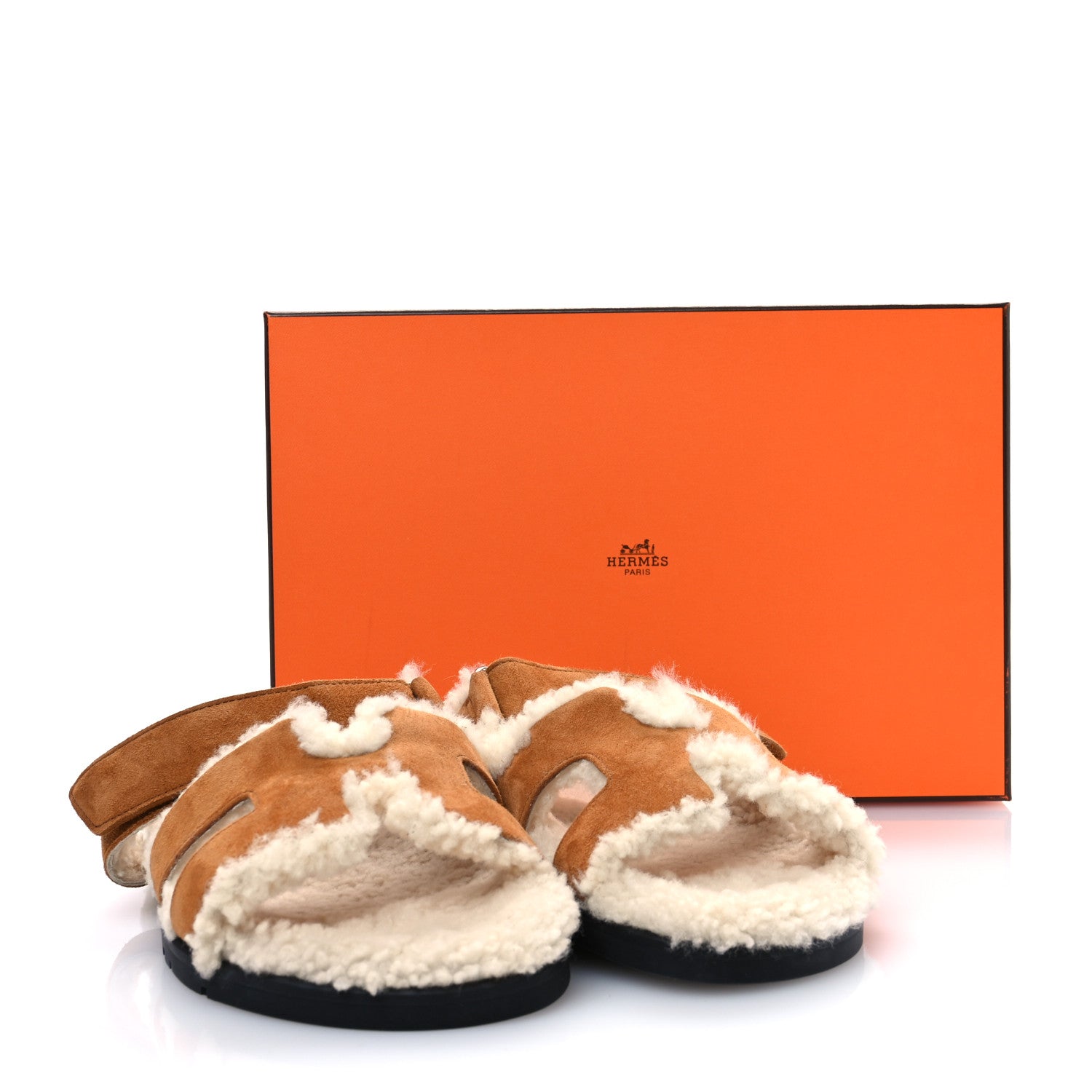 Hermes Suede Goatskin Woolskin Womens Chypre Sandals 39 Brun Fume Ecru 9 of 9