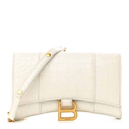 Balenciaga Shiny Calfskin Crocodile Embossed Hourglass Chain Bag White 1 of 26