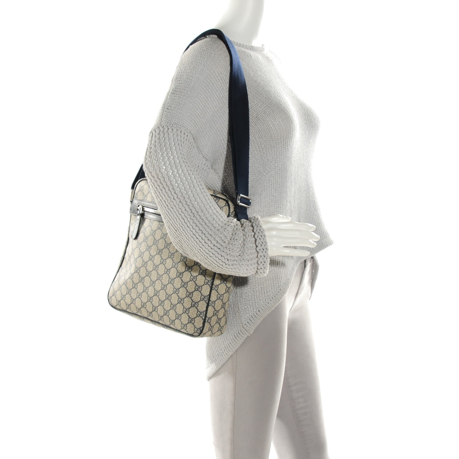 Gucci GG Supreme Monogram Selleria Calfskin Medium Messenger Bag Beige Blue 2 of 7