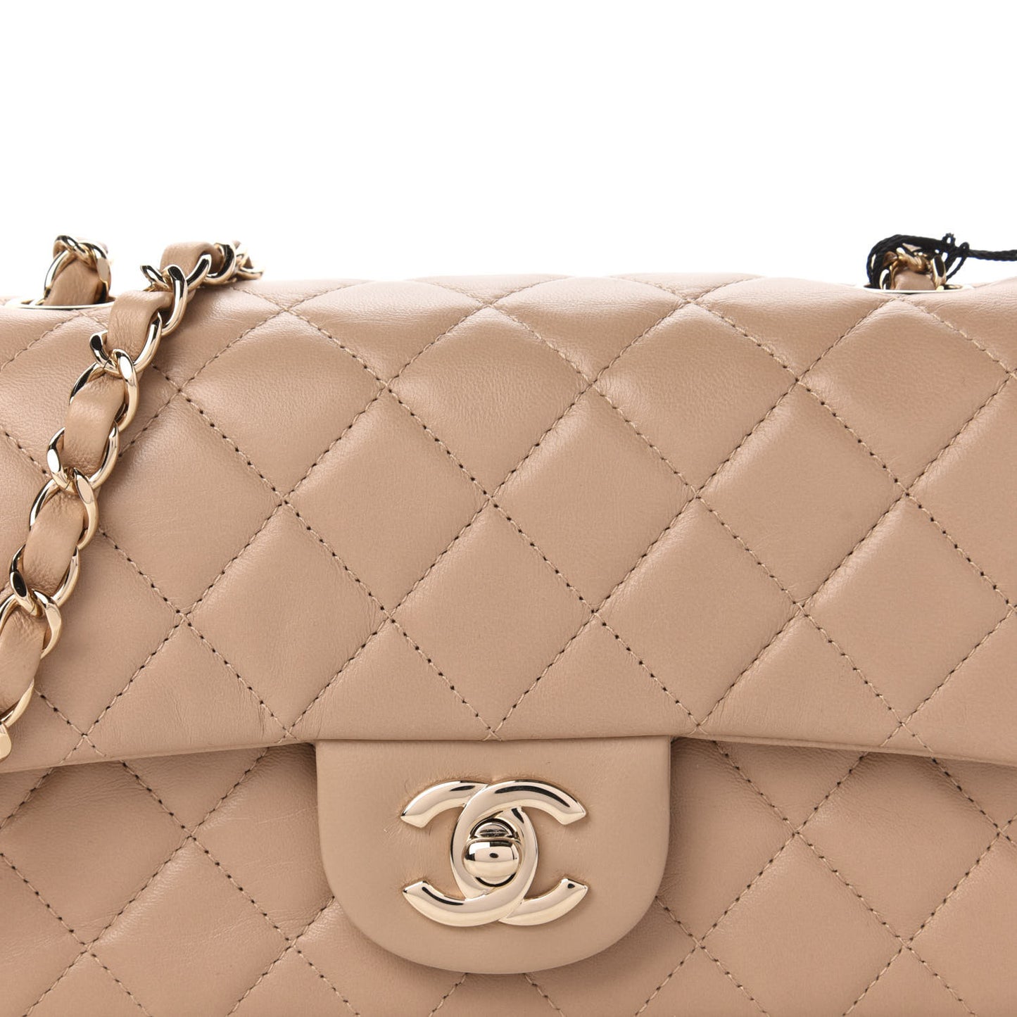 Lambskin Quilted Mini Rectangular Flap Dark Beige