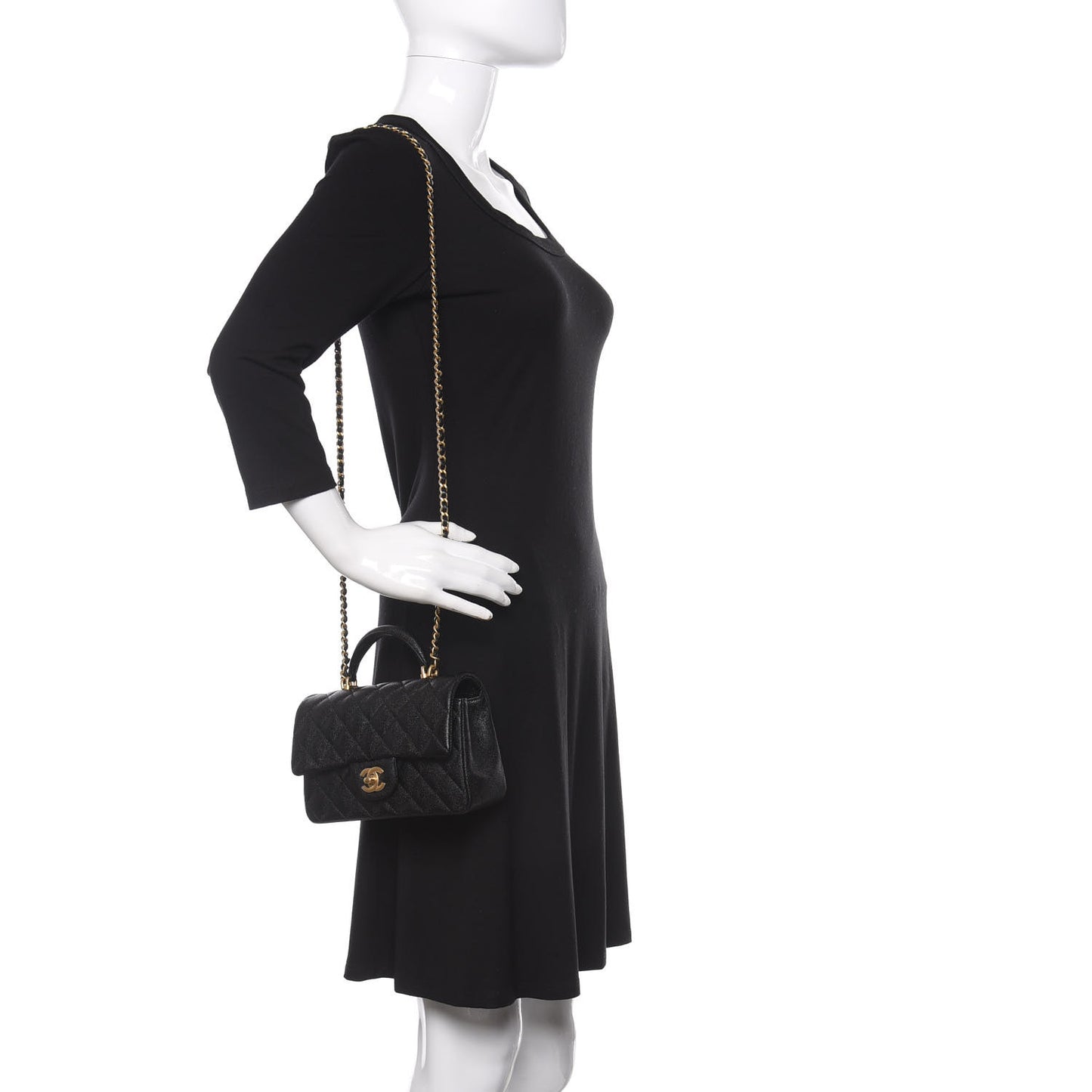 Caviar Quilted Mini Top Handle Rectangular Flap Black