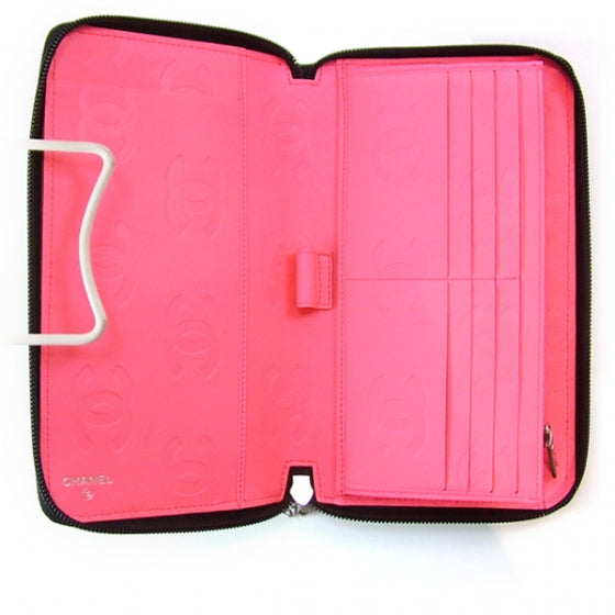 Calfskin Cambon Zip Around Organizer Wallet Black White