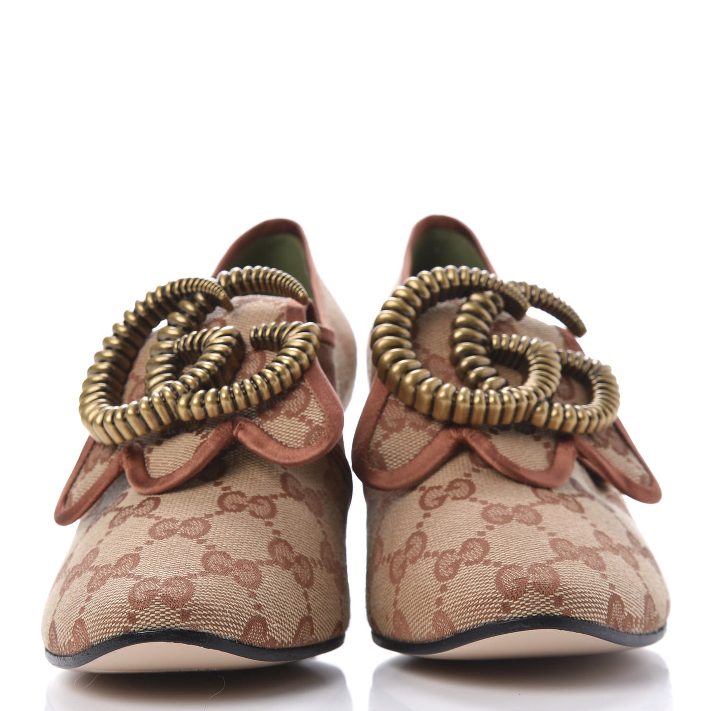 Monogram Satin Torchon Double G Pumps 38.5 Beige Ruggine Copper