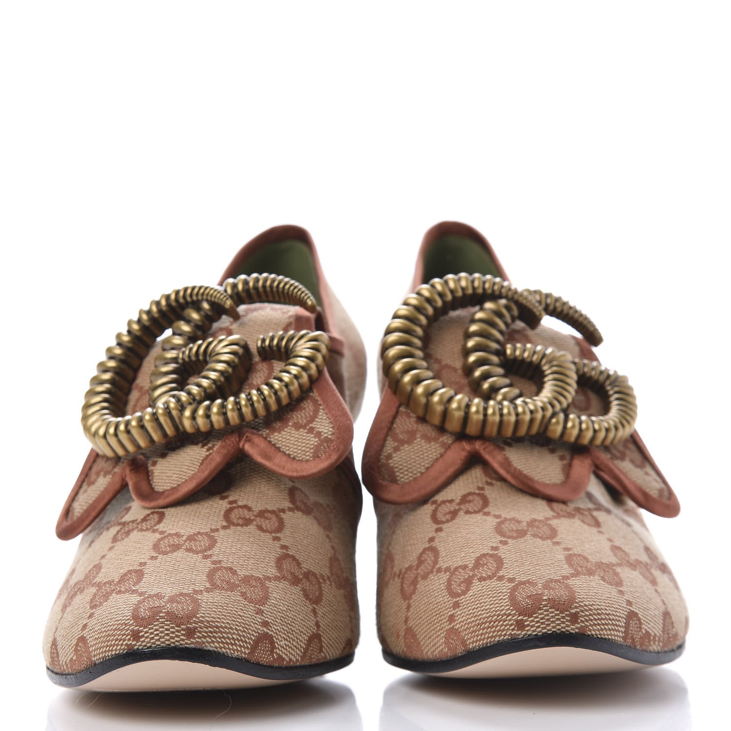 Gucci Monogram Satin Torchon Double G Pumps 38.5 Beige Ruggine Copper 2 of 11