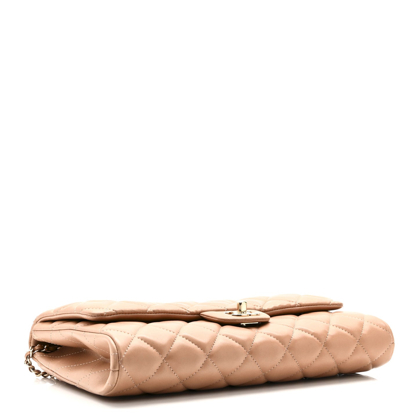 Lambskin Quilted Clutch with Chain Flap Beige Fonce