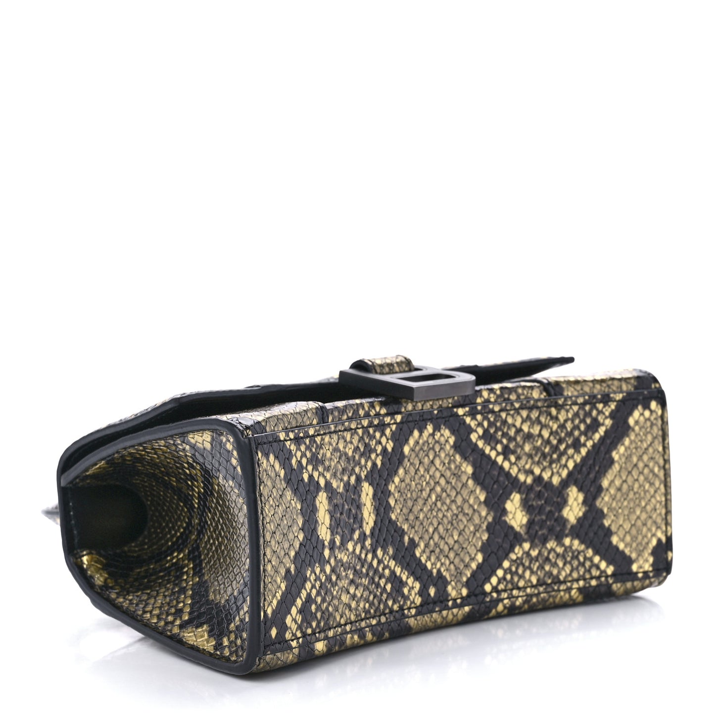 Shiny Calfskin Snakeskin Embossed Hourglass Top Handle Bag XS Gold Black