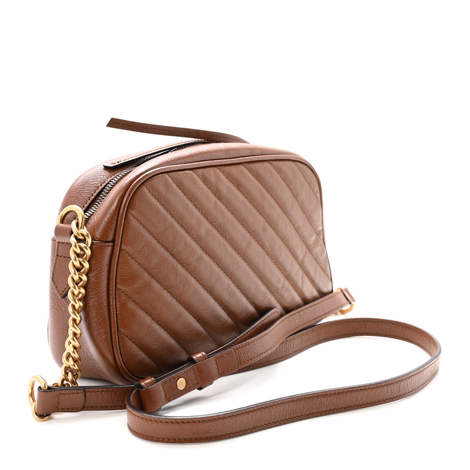 Gucci Glazed Calfskin Matelasse Diagonal Small GG Marmont Chain Shoulder Bag Cuir 3 of 10