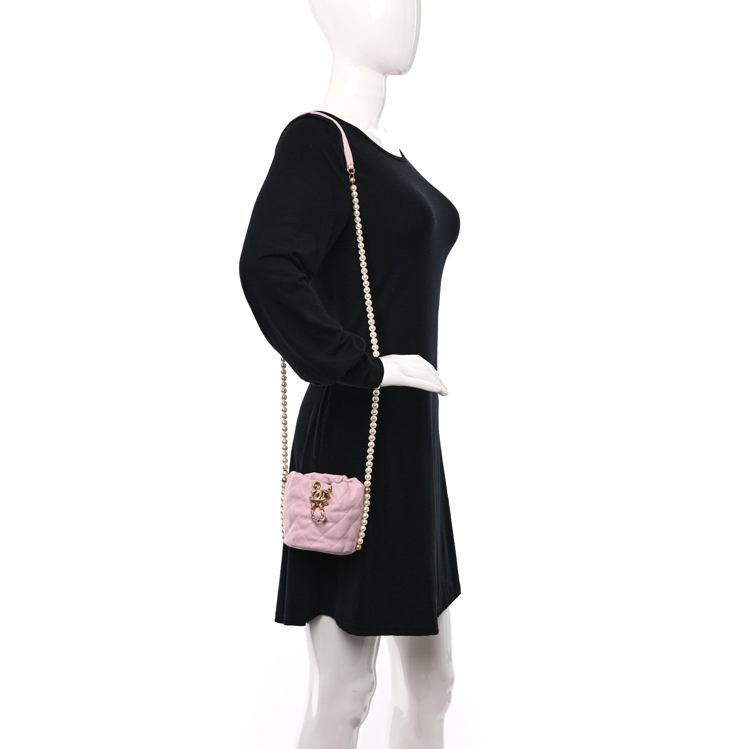 Chanel Calfskin Quilted Pearl Mini About Pearls Drawstring Bucket Light Pink 2 of 9